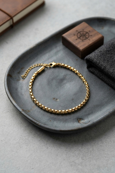 evimdeyokyok 316L Steel Gold Color Box Chain Men's Bracelet Tj-Eb3808
