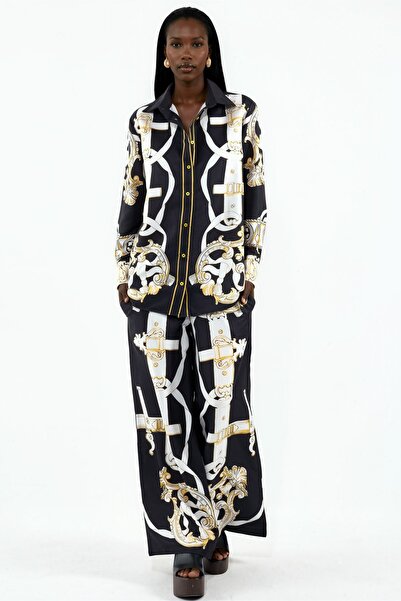 Hiccup Msn Patterned Shirt and Wide-Legged Pants Set