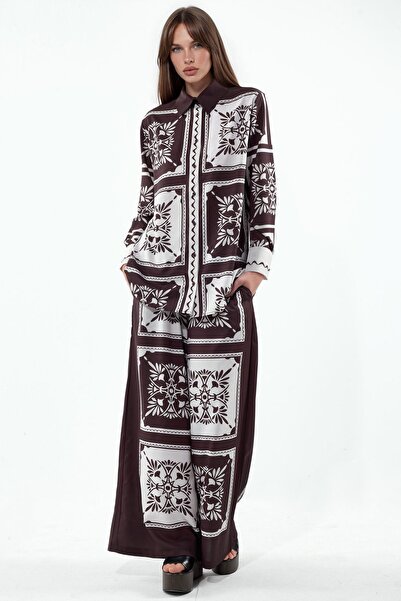 Hiccup Msn Geometric Patterned Shirt and Wide-Leg Pants Set