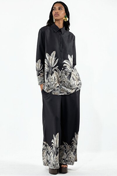 Hiccup Msn Floral Patterned Satin Shirt and Skirt Set