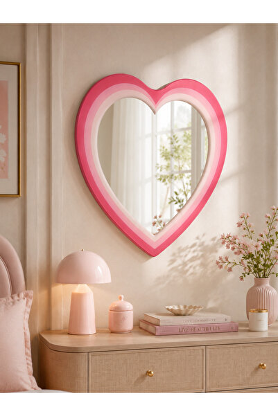 sümercam Pink Aura Kalp Dekoratif Ayna – 50 × 52 cm