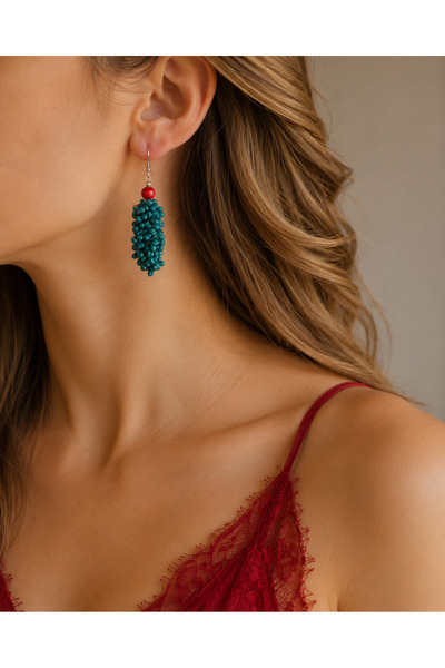 LeylanTakı Women's Green Dangle Cluster Earrings Bijouterie Trendy Stylish Gift