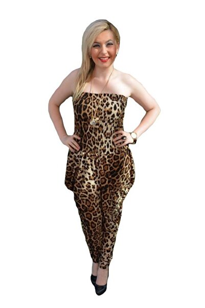 OEM Salopeta in trend, cu imprimeu animal-print maro-bej