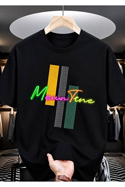 EYMORA Black Color Text Meawnvibe Neon Graphic Printed Unisex T-Shirt 100% Co...