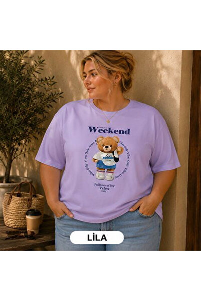 3S MODA تي شيرت نسائي كبير الحجم بطباعة رقمية على شكل دب تيدي من Basic Weekend