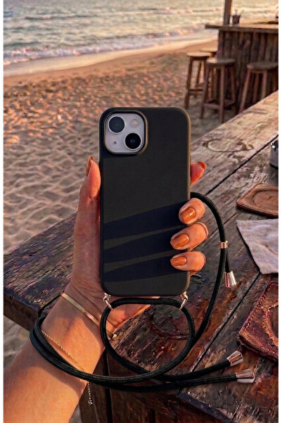 emybox İphone 15 / 14 / 13 Uyumlu Askılı Yumuşak Silikon İçi Kadife Telefon Kılıfı İp 130 cm