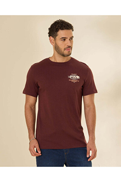 REDTAG Men Burgundy Graphic T-Shirt