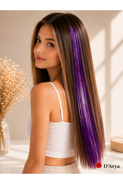 Darya Dd856 Purple Sparkly Side Snap Tinsel Hairpiece Accessory