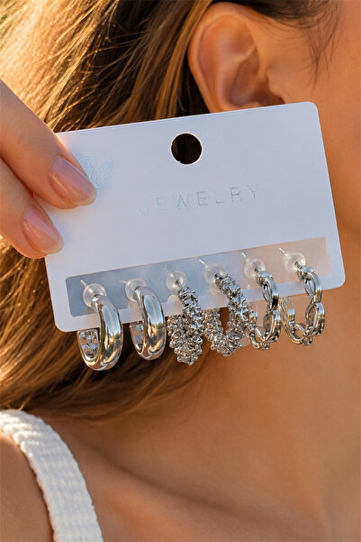 TAKIPORT Silver Color 6-Piece Hoop Women's Earring Set