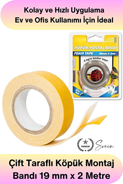 Svein #KöpükBant 5 Kg Çift Taraflı Köpük Montaj Bandı 19mm 2 Metre Güçlü Yapı...