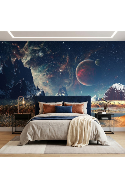 DecorDrive Uzay Manzaralı ve Dev Gezegenli Fütüristik Duvar Kağıdı