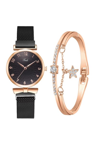 REDz Accessories Σετ Ρολόι και Βραχιόλι Έναστρη Νύχτα, Αραβικοί αριθμοί, Γυνα...