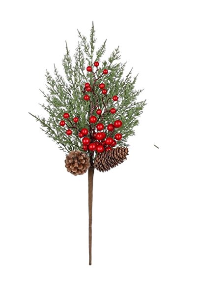 Yenigeldi Artificial New Year Pine Branch |   Red Fruit and Pine Cone Christm...