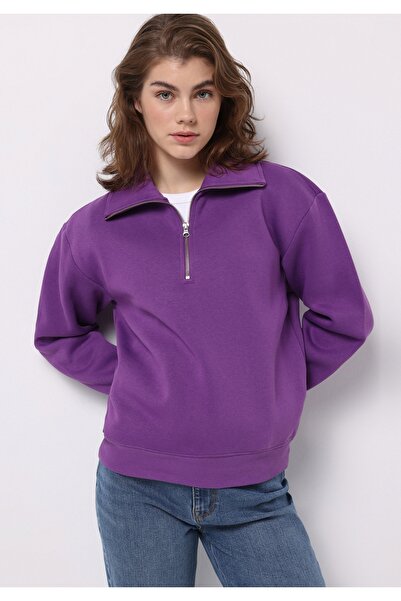 Colin's Regular Fit Zippered Embroidered Women's Purple Sweatshirt
