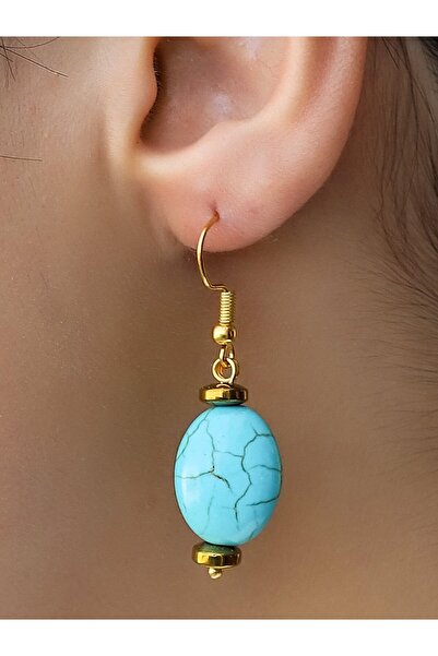 Esha Store Natural Stone Turquoise Hematite Natural Stone Dangle Women's Earr...
