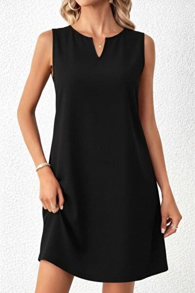 Generic Brand Women's Strappy V-Neck Wide Cut Detailed Short Janjan Crepe Dress