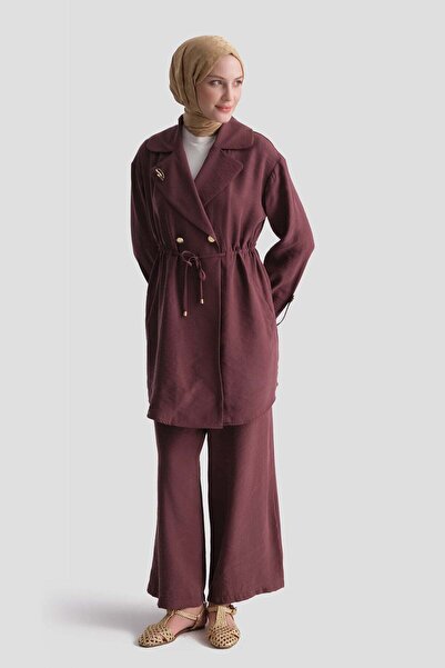 Armine Beli Gathered Jacket Suit in Plum
