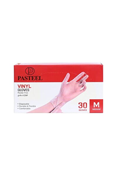 pasteel قفازات فينيل مقاس M - 30 قفازًا - خالية من البودرة
