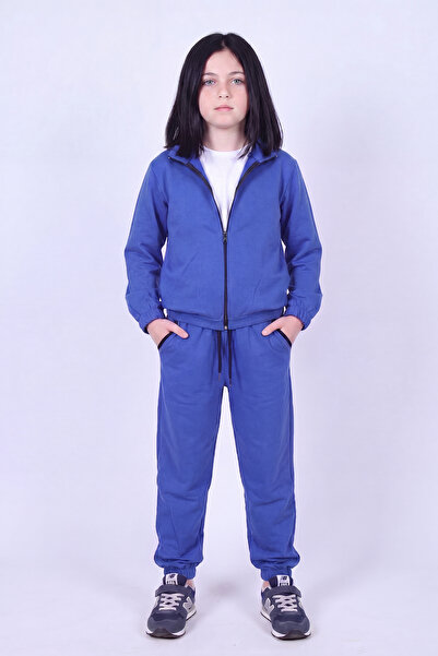 FYK KİDS Girl's High Collar Zippered Waist Tie Elastic Leg Sweatpants Set
