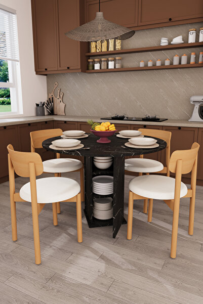 asratrend Modern Dolaplı 4 Kişilik Mutfak Yemek Masası ve Sandalye %100 MDF Y...