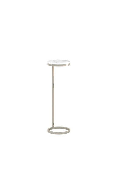 Roots Furniture طاولة مارتيني مستديرة مطلية بالنيكل مقاس 8 بوصات مع رخام كارارا