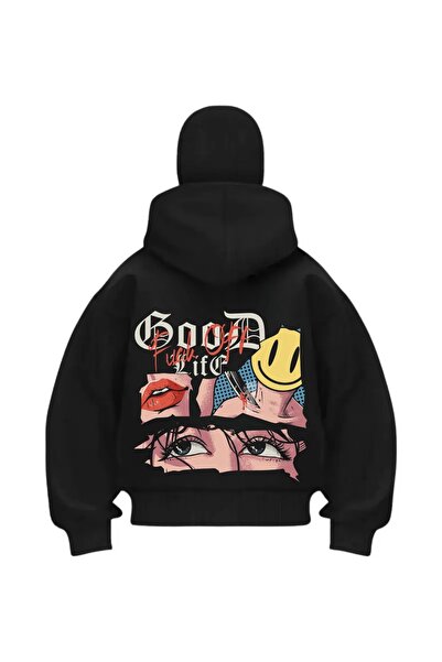 LOTS MODA Oversize Fermuarlı Kar Maskeli Hoodie – Unisex