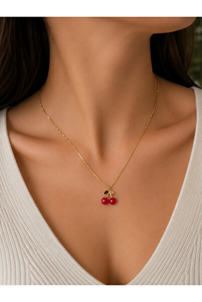 Bymiel Women's Gold Color Cherry Figured Minimal Snake Chain Necklace