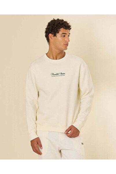 REDTAG Men Ivory Printed Basic Crew Neck Sweatshirt