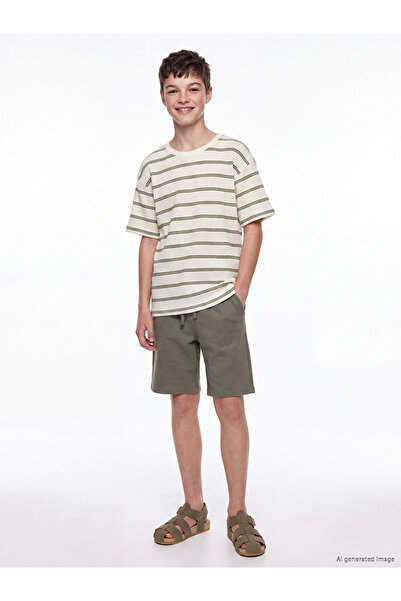 LC Waikiki Green Striped Boys' T-Shirt and Shorts Set