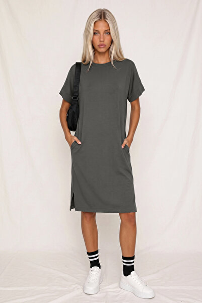 No Matter What Crew Neck Short Sleeve Basic Midi Dress