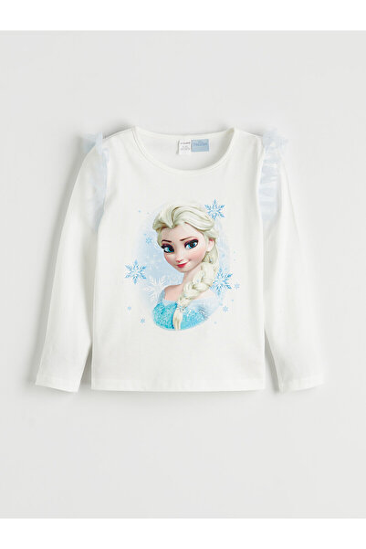 LC Waikiki Trendlucky Elsa Printed Ruffle Girl's T-Shirt with Difference