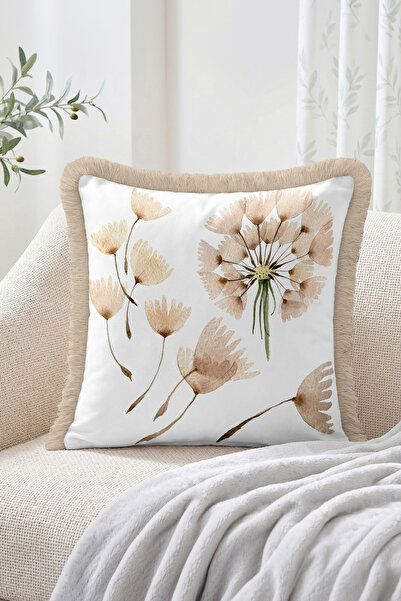 Realhomes Dried Flower and Dandelion Watercolor Pattern Fringed Throw Pillow ...