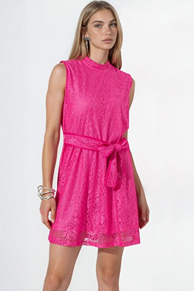 Hiccup Msn Belted Strapless Lace Mini Dress