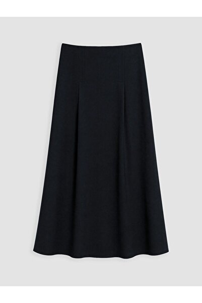 LC Waikiki Lcw Grace Black A-Line Skirt with Elastic Waist and Pleated Detail