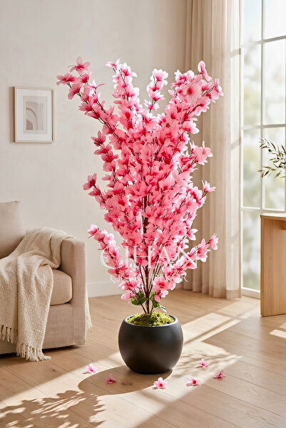 Cihan Çiçekçilik Yapay Pembe Sakura Kiraz Çiçeği Ağacı 120 cm - Küre Plastik ...