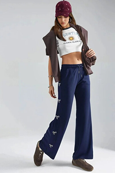 fiolin Soft Touch Modal Textured Trousers with Bow Detail