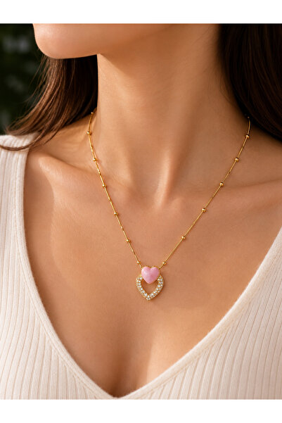 Bymiel Women's Heart Figured Zircon Stone 316L Stainless Steel Necklace
