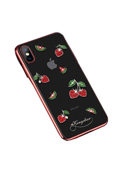 Kingxbar Σκληρή Διαφανής Θήκη με Swarovski για iPhone XS / X - Κόκκινο Περίγρ...