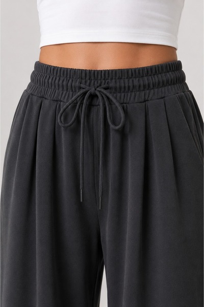 Grenj Fashion Pantaloni largi cu șireturi, din țesătură antracit soft touch