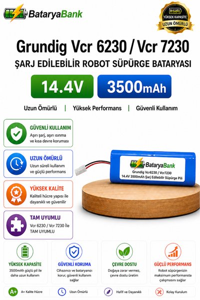 BataryaBank Grundig VCR 6230 / VCR 7230 Uyumlu Robot Süpürge Bataryası 14.4V ...