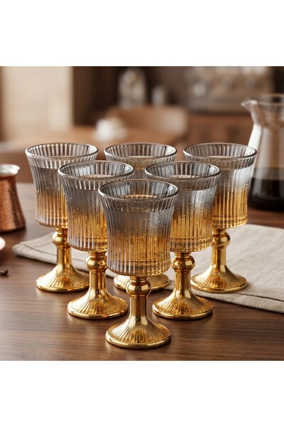 Hinora Set of 6 Glass Coffee and Water Cups with Footed Base, Titanium Coated...