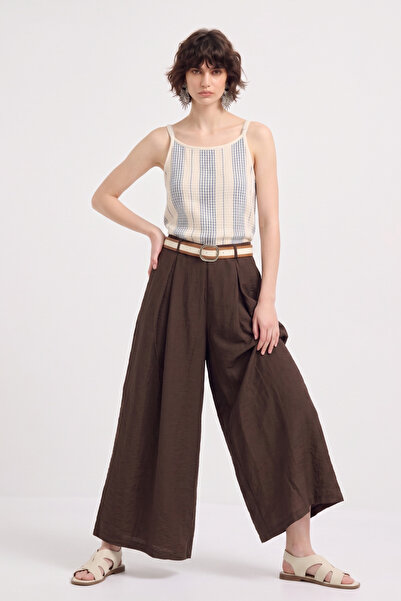 BARRELS AND OIL Women's Belted Loose-Fit Skirt Trousers - Bitter Brown