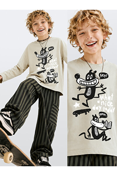 Denokids Boy's Oversized T-Shirt - Striped Woven Gabardine Pants (Ages 5-10)