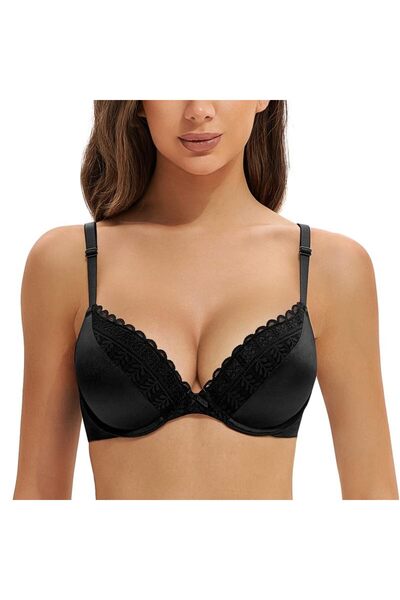 Deyllo Sutien tip tricou push-up cu armătură, căptușit, din dantelă, respirab...