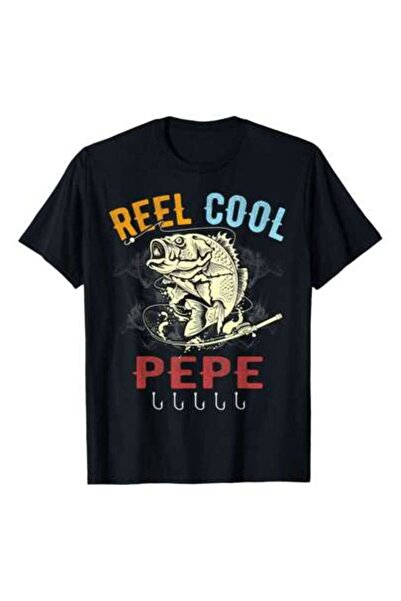 4Car تي شيرت Funny Fathers Vintage Fishing Reel Cool Pepe، 220 جرام من القطن ...