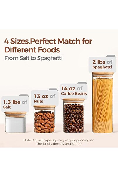 ComSaf 1500ml Glass Storage Jars with Bamboo Lid, Clear Food Storage Containe...