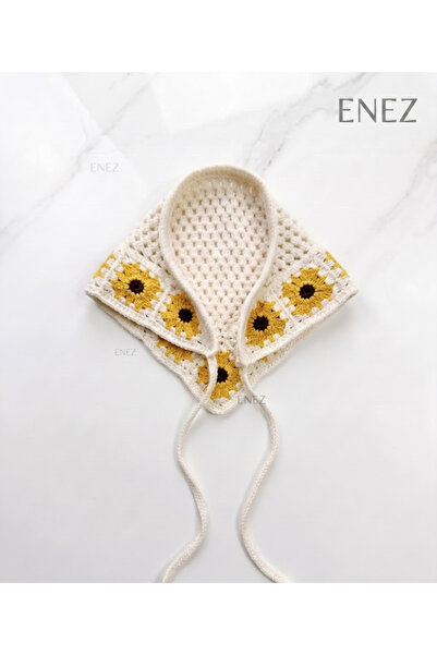 Enez Bohem Tarz Çiçekli Örgü Bağlamalı Taçlı Bandana