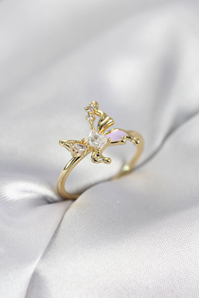 Bezos Gold Color Butterfly Model Zircon Stone Women's Ring