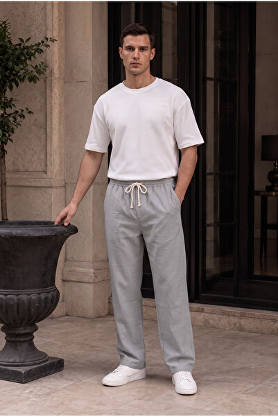 Quanlex Men's Gray Muslin Look Baggy Trousers Loose Fit Comfortable Casual Tr...