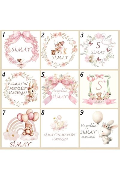Kişiye Özel Kız Bebek Sticker Etiketi | Mevlüt, Doğum Günü, 1 Yaş, Diş Buğdayı, Baby Shower Hediyelik Etiketi | 9 Farklı Şablon[50 ADET]